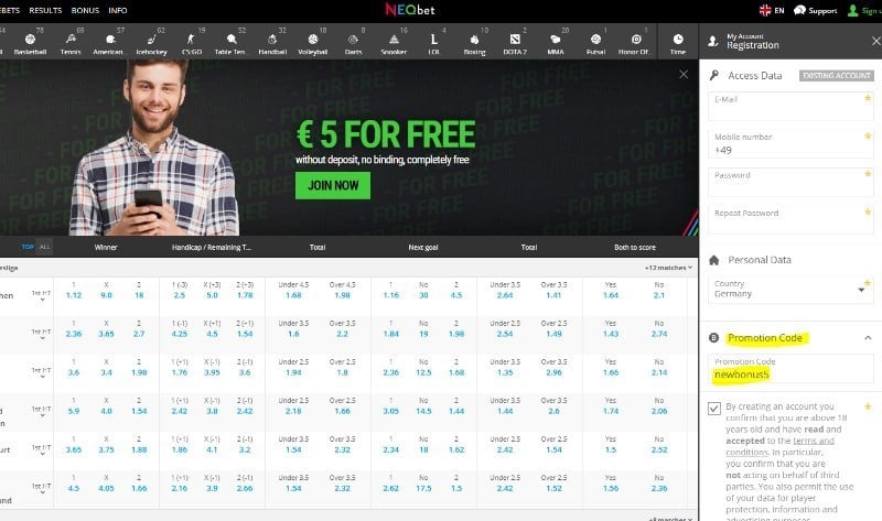 NEO.bet promotion code newworld5