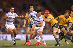NEWCASTLE, AUSTRALIA - NOVEMBER 21: Bautista Delguy of Argentina makes a break during the 2020 Tri-Nations match between the Australian Wallabies and the Argentina Pumas at McDonald Jones Stadium on November 21, 2020 in Newcastle, Australia. (Photo by Cameron Spencer/Getty Images)
