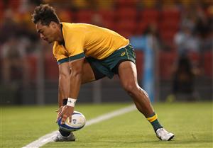 NEWCASTLE, AUSTRALIA - NOVEMBER 21: Jordan Petaia of the Wallabies in action during the 2020 Tri-Nations match between the Australian Wallabies and the Argentina Pumas at McDonald Jones Stadium on November 21, 2020 in Newcastle, Australia. (Photo by Mark Kolbe/Getty Images)