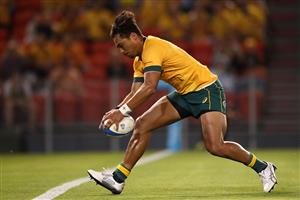 NEWCASTLE, AUSTRALIA - NOVEMBER 21: Jordan Petaia of the Wallabies in action during the 2020 Tri-Nations match between the Australian Wallabies and the Argentina Pumas at McDonald Jones Stadium on November 21, 2020 in Newcastle, Australia. (Photo by Mark Kolbe/Getty Images)