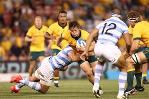 NEWCASTLE, AUSTRALIA - NOVEMBER 21: Michael Hooper of Australia is tackled during the 2020 Tri-Nations match between the Australian Wallabies and the Argentina Pumas at McDonald Jones Stadium on November 21, 2020 in Newcastle, Australia. (Photo by Cameron Spencer/Getty Images)
