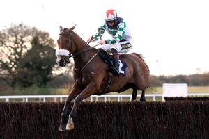 WETHERBY, UNITED KINGDOM - NOVEMBER 25: Exelerator Express ridden by jockey Sam Twiston-Davies clear a fence on the way to finishing second in the Watch Racing TV Anywhere Novices' Handicap Chase (GBB Race) at Wetherby Racecourse on November 25, 2020 in Wetherby, England. (Photo by Mike Egerton - Pool/Getty Images)