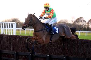 WETHERBY, UNITED KINGDOM - NOVEMBER 25: The Mulcair ridden by jockey Bridget Andrews clear a fence during the Sixt Car Hire Intermediate Chase at Wetherby Racecourse on November 25, 2020 in Wetherby, England. (Photo by Mike Egerton - Pool/Getty Images)
