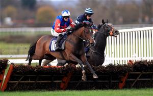 WETHERBY, UNITED KINGDOM - NOVEMBER 25: Yulong Magicreef ridden by jockey Jonjo O'Neill Jr (left) clear a fence during the wetherbyracing.co.uk Juvenile Maiden Hurdle (Northern Lights Juvenile Series Qualifier) (GBB Race) at Wetherby Racecourse on November 25, 2020 in Wetherby, England. (Photo by Mike Egerton - Pool/Getty Images)