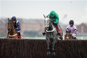 NEWBURY, ENGLAND - NOVEMBER 27: Daryl Jacob riding Caribean Boy (green) on their way to winning The Ladbrokes Committed To Safer Gambling Novices' Chase at Newbury Racecourse on November 27, 2020 in Newbury, England. Owners are allowed to attend if they have a runner at the meeting otherwise racing remains behind closed doors to the public due to the Coronavirus pandemic. (Photo by Alan Crowhurst/Getty Images)