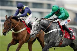NEWBURY, ENGLAND - NOVEMBER 27: Daryl Jacob riding Caribean Boy (green) clear the last to win The Ladbrokes Committed To Safer Gambling Novices' Chase at Newbury Racecourse on November 27, 2020 in Newbury, England. Owners are allowed to attend if they have a runner at the meeting otherwise racing remains behind closed doors to the public due to the Coronavirus pandemic. (Photo by Alan Crowhurst/Getty Images)