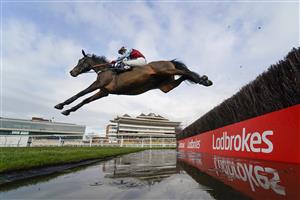 NEWBURY, ENGLAND - NOVEMBER 27: Tom Bellamy riding Wliiam H Bonney clear the water jump during The Ladbrokes Daily Odds Boosts Chase at Newbury Racecourse on November 27, 2020 in Newbury, England. Owners are allowed to attend if they have a runner at the meeting otherwise racing remains behind closed doors to the public due to the Coronavirus pandemic. (Photo by Alan Crowhurst/Getty Images)