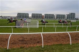 NEWBURY, ENGLAND - NOVEMBER 27: Runners clear a fence in the straight during The Get Your Ladbrokes 1 Free Bet Today Handicap Chase at Newbury Racecourse on November 27, 2020 in Newbury, England. Owners are allowed to attend if they have a runner at the meeting otherwise racing remains behind closed doors to the public due to the Coronavirus pandemic. (Photo by Alan Crowhurst/Getty Images)