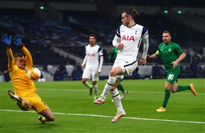 LONDON, ENGLAND - NOVEMBER 26: Gareth Bale of Tottenham Hotspur has a shot saved by Plamen Lliev of PFC Ludogorets Razgrad during the UEFA Europa League Group J stage match between Tottenham Hotspur and PFC Ludogorets Razgrad at Tottenham Hotspur Stadium on November 26, 2020 in London, England. Sporting stadiums around the UK remain under strict restrictions due to the Coronavirus Pandemic as Government social distancing laws prohibit fans inside venues resulting in games being played behind closed doors. (Photo by Clive Rose/Getty Images)