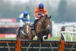 NEWBURY, ENGLAND - NOVEMBER 27: Harry Cobden riding Bravemansgame clear the last to win The Play Ladbrokes 5-A-Side On Football Novices' Hurdle at Newbury Racecourse on November 27, 2020 in Newbury, England. Owners are allowed to attend if they have a runner at the meeting otherwise racing remains behind closed doors to the public due to the Coronavirus pandemic. (Photo by Alan Crowhurst/Getty Images)