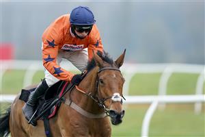 NEWBURY, ENGLAND - NOVEMBER 27: Harry Cobden riding Bravemansgame clear the last to win The Play Ladbrokes 5-A-Side On Football Novices' Hurdle at Newbury Racecourse on November 27, 2020 in Newbury, England. Owners are allowed to attend if they have a runner at the meeting otherwise racing remains behind closed doors to the public due to the Coronavirus pandemic. (Photo by Alan Crowhurst/Getty Images)