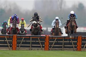 NEWBURY, ENGLAND - NOVEMBER 27: Richard Johnson riding Thyme Hill (R) clear the last to win The Ladbrokes Long Distance Hurdle at Newbury Racecourse on November 27, 2020 in Newbury, England. Owners are allowed to attend if they have a runner at the meeting otherwise racing remains behind closed doors to the public due to the Coronavirus pandemic. (Photo by Alan Crowhurst/Getty Images)