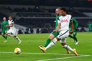 LONDON, ENGLAND - NOVEMBER 26: Dane Scarlett of Tottenham Hotspur has a shot during the UEFA Europa League Group J stage match between Tottenham Hotspur and PFC Ludogorets Razgrad at Tottenham Hotspur Stadium on November 26, 2020 in London, England. Sporting stadiums around the UK remain under strict restrictions due to the Coronavirus Pandemic as Government social distancing laws prohibit fans inside venues resulting in games being played behind closed doors. (Photo by Clive Rose/Getty Images)