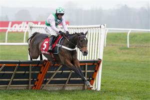 NEWBURY, ENGLAND - NOVEMBER 28: Jeremiah McGrath riding Floressa clear the last to win The Ladbrokes Committed To Safer Gambling Intermediate Hurdle at Newbury Racecourse on November 28, 2020 in Newbury, England. Owners are allowed to attend if they have a runner at the meeting otherwise racing remains behind closed doors to the public due to the Coronavirus pandemic. (Photo by Alan Crowhurst/Getty Images)