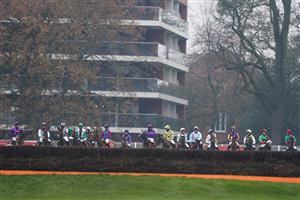 NEWBURY, ENGLAND - NOVEMBER 28: A general view as runners circle at the start for The Ladbrokes Trophy Chase at Newbury Racecourse on November 28, 2020 in Newbury, England. Owners are allowed to attend if they have a runner at the meeting otherwise racing remains behind closed doors to the public due to the Coronavirus pandemic. (Photo by Alan Crowhurst/Getty Images)