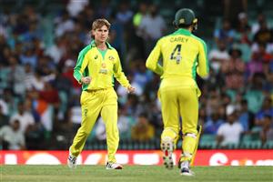 SYDNEY, AUSTRALIA - NOVEMBER 29: Adam Zampa of Australia celebrates dismissing KL Rahul of India during game two of the One Day International series between Australia and India at Sydney Cricket Ground on November 29, 2020 in Sydney, Australia. (Photo by Cameron Spencer/Getty Images)