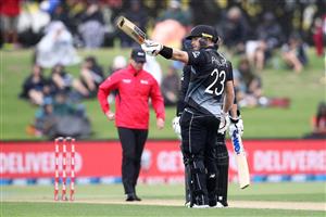 TAURANGA, NEW ZEALAND - NOVEMBER 29: Glenn Phillips of New Zealand bats during game two of the International Twenty20 series between New Zealand and the West Indies at Bay Oval on November 29, 2020 in Tauranga, New Zealand. (Photo by Phil Walter/Getty Images)