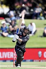 TAURANGA, NEW ZEALAND - NOVEMBER 29: Devon Conway of New Zealand bats during game two of the International Twenty20 series between New Zealand and the West Indies at Bay Oval on November 29, 2020 in Tauranga, New Zealand. (Photo by Phil Walter/Getty Images)