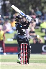 TAURANGA, NEW ZEALAND - NOVEMBER 29: Devon Conway of New Zealand bats during game two of the International Twenty20 series between New Zealand and the West Indies at Bay Oval on November 29, 2020 in Tauranga, New Zealand. (Photo by Phil Walter/Getty Images)