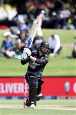 TAURANGA, NEW ZEALAND - NOVEMBER 29: Devon Conway of New Zealand bats during game two of the International Twenty20 series between New Zealand and the West Indies at Bay Oval on November 29, 2020 in Tauranga, New Zealand. (Photo by Phil Walter/Getty Images)