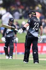 TAURANGA, NEW ZEALAND - NOVEMBER 29: Glenn Phillips of New Zealand bats during game two of the International Twenty20 series between New Zealand and the West Indies at Bay Oval on November 29, 2020 in Tauranga, New Zealand. (Photo by Phil Walter/Getty Images)