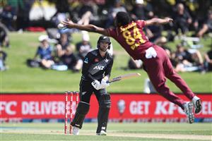 TAURANGA, NEW ZEALAND - NOVEMBER 29: Devon Conway of New Zealand bats during game two of the International Twenty20 series between New Zealand and the West Indies at Bay Oval on November 29, 2020 in Tauranga, New Zealand. (Photo by Phil Walter/Getty Images)