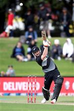 TAURANGA, NEW ZEALAND - NOVEMBER 29: Tim Seifert of New Zealand bats during game two of the International Twenty20 series between New Zealand and the West Indies at Bay Oval on November 29, 2020 in Tauranga, New Zealand. (Photo by Phil Walter/Getty Images)