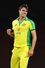 SYDNEY, AUSTRALIA - NOVEMBER 29: Pat Cummins of Australia celebrates dismissing Hardik Pandya of India during game two of the One Day International series between Australia and India at Sydney Cricket Ground on November 29, 2020 in Sydney, Australia. (Photo by Cameron Spencer/Getty Images)