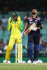 SYDNEY, AUSTRALIA - NOVEMBER 29: Virat Kohli of India reacts during game two of the One Day International series between Australia and India at Sydney Cricket Ground on November 29, 2020 in Sydney, Australia. (Photo by Cameron Spencer/Getty Images)