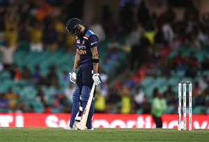 SYDNEY, AUSTRALIA - NOVEMBER 29: Virat Kohli of India looks dejected after being dismissed by Josh Hazlewood of Australia during game two of the One Day International series between Australia and India at Sydney Cricket Ground on November 29, 2020 in Sydney, Australia. (Photo by Ryan Pierse/Getty Images)