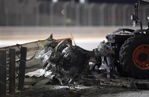 BAHRAIN, BAHRAIN - NOVEMBER 29: Debris following the crash of Romain Grosjean of France and Haas F1 is pictured during the F1 Grand Prix of Bahrain at Bahrain International Circuit on November 29, 2020 in Bahrain, Bahrain. (Photo by Rudy Carezzevoli/Getty Images)