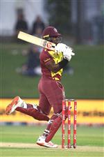 TAURANGA, NEW ZEALAND - NOVEMBER 30: Kyle Mayers of the West Indies bats during game three of the International Twenty20 series between New Zealand and the West Indies at Bay Oval on November 30, 2020 in Tauranga, New Zealand. (Photo by Phil Walter/Getty Images)