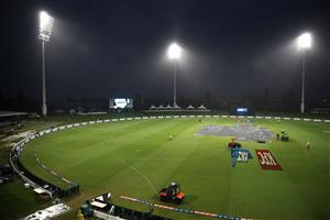 TAURANGA, NEW ZEALAND - NOVEMBER 30: Rain prevents play during game three of the International Twenty20 series between New Zealand and the West Indies at Bay Oval on November 30, 2020 in Tauranga, New Zealand. (Photo by Phil Walter/Getty Images)