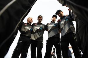 TAURANGA, NEW ZEALAND - NOVEMBER 30: New Zealand hiuddle togeather before game three of the International Twenty20 series between New Zealand and the West Indies at Bay Oval on November 30, 2020 in Tauranga, New Zealand. (Photo by Phil Walter/Getty Images)