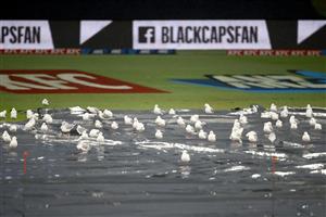 TAURANGA, NEW ZEALAND - NOVEMBER 30: Rain prevents play during game three of the International Twenty20 series between New Zealand and the West Indies at Bay Oval on November 30, 2020 in Tauranga, New Zealand. (Photo by Phil Walter/Getty Images)