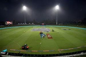 TAURANGA, NEW ZEALAND - NOVEMBER 30: Rain prevents play during game three of the International Twenty20 series between New Zealand and the West Indies at Bay Oval on November 30, 2020 in Tauranga, New Zealand. (Photo by Phil Walter/Getty Images)