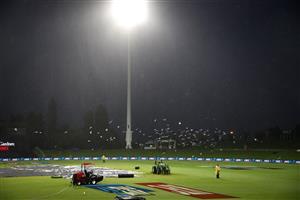 TAURANGA, NEW ZEALAND - NOVEMBER 30: Rain prevents play during game three of the International Twenty20 series between New Zealand and the West Indies at Bay Oval on November 30, 2020 in Tauranga, New Zealand. (Photo by Phil Walter/Getty Images)