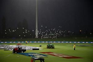 TAURANGA, NEW ZEALAND - NOVEMBER 30: Rain prevents play during game three of the International Twenty20 series between New Zealand and the West Indies at Bay Oval on November 30, 2020 in Tauranga, New Zealand. (Photo by Phil Walter/Getty Images)