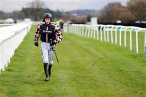 LUDLOW, ENGLAND - DECEMBER 02: Jockey Ciaran Gethings after being unseated from Miss Gemstone during the Sir Toby Memorial Novices' Handicap Chase on December 2, 2020 in Ludlow, England. (Photo by David Davies - Pool/Getty Images)