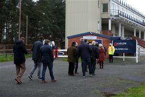 LUDLOW, ENGLAND - DECEMBER 02: Racegoers queuing at Ludlow Racecourse on December 2, 2020 in Ludlow, England. (Photo by David Davies - Pool/Getty Images)