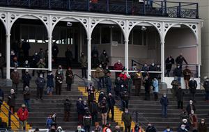LUDLOW, ENGLAND - DECEMBER 02: Racegoers at Ludlow Racecourse on December 2, 2020 in Ludlow, England. (Photo by David Davies - Pool/Getty Images)