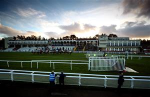 LUDLOW, ENGLAND - DECEMBER 02: A general view of the Grand Stand as the sun sets at Ludlow Racecourse on December 2, 2020 in Ludlow, England. (Photo by David Davies - Pool/Getty Images)