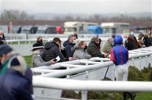 LUDLOW, ENGLAND - DECEMBER 02: Crowds around the parade ring ahead of the opening race at Ludlow Racecourse on December 2, 2020 in Ludlow, England. (Photo by David Davies - Pool/Getty Images)