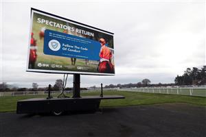 LUDLOW, ENGLAND - DECEMBER 02: A spectators return sign at Ludlow Racecourse on December 2, 2020 in Ludlow, England. (Photo by David Davies - Pool/Getty Images)