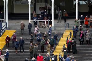 LUDLOW, ENGLAND - DECEMBER 02: Racegoers in the grand stand at Ludlow Racecourse at Ludlow Racecourse on December 2, 2020 in Ludlow, England. (Photo by David Davies - Pool/Getty Images)