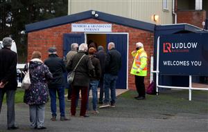 LUDLOW, ENGLAND - DECEMBER 02: Racegoers queuing at Ludlow Racecourse on December 2, 2020 in Ludlow, England. (Photo by David Davies - Pool/Getty Images)