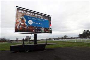 LUDLOW, ENGLAND - DECEMBER 02: A spectators return sign at Ludlow Racecourse on December 2, 2020 in Ludlow, England. (Photo by David Davies - Pool/Getty Images)