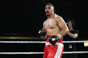 BRISBANE, AUSTRALIA - DECEMBER 03: Justis Huni during his fight against Arsene Fosso in the Australian Heavyweight Title fight at Fortitude Music Hall on December 03, 2020 in Brisbane, Australia. (Photo by Chris Hyde/Getty Images)