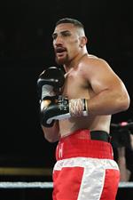 BRISBANE, AUSTRALIA - DECEMBER 03: Justis Huni during his fight against Arsene Fosso in the Australian Heavyweight Title fight at Fortitude Music Hall on December 03, 2020 in Brisbane, Australia. (Photo by Chris Hyde/Getty Images)