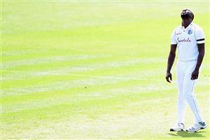 HAMILTON, NEW ZEALAND - DECEMBER 03: Kemar Roach of the West Indies reacts during day one of the First Test match in the series between New Zealand and the West Indies at Seddon Park on December 03, 2020 in Hamilton, New Zealand. (Photo by Kai Schwoerer/Getty Images)